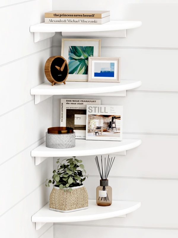 Set of Four Floating Shelves Rounded Corners Small Space Wall Storage