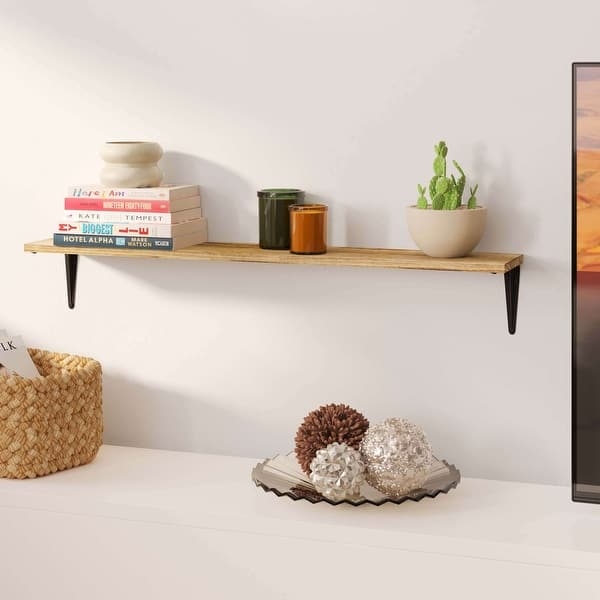 Set of Three Light Wood Floating Shelves with Bracketless Design