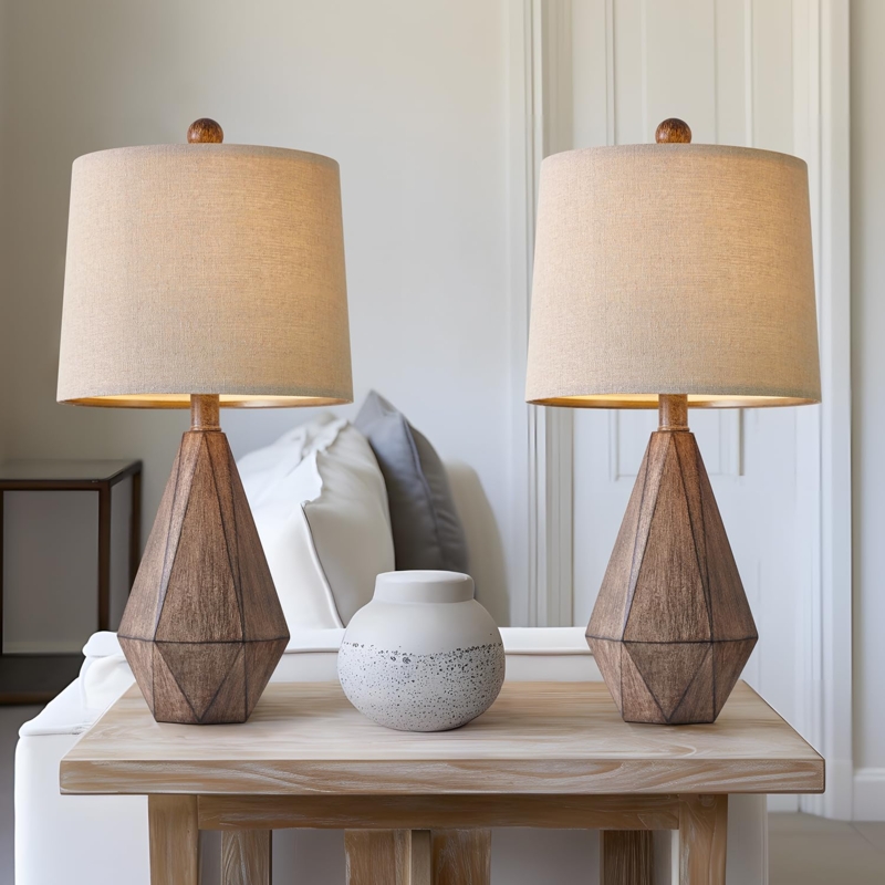 Set of Two Table Lamps, Distressed White Urn Base for Farmhouse Decor.
