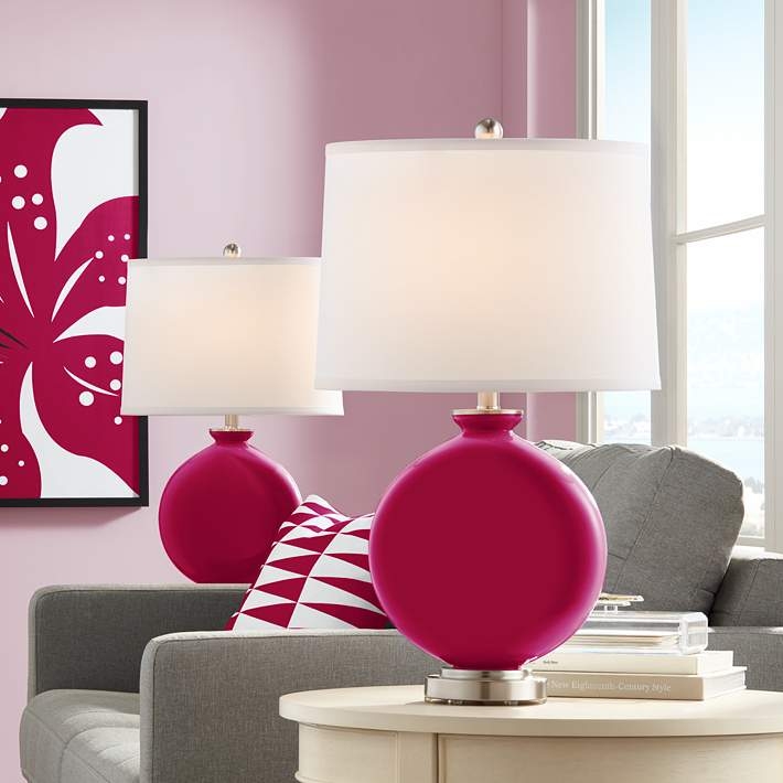 Set of Two Table Lamps featuring Glossy Vase Shape Bases and Tapered Shades