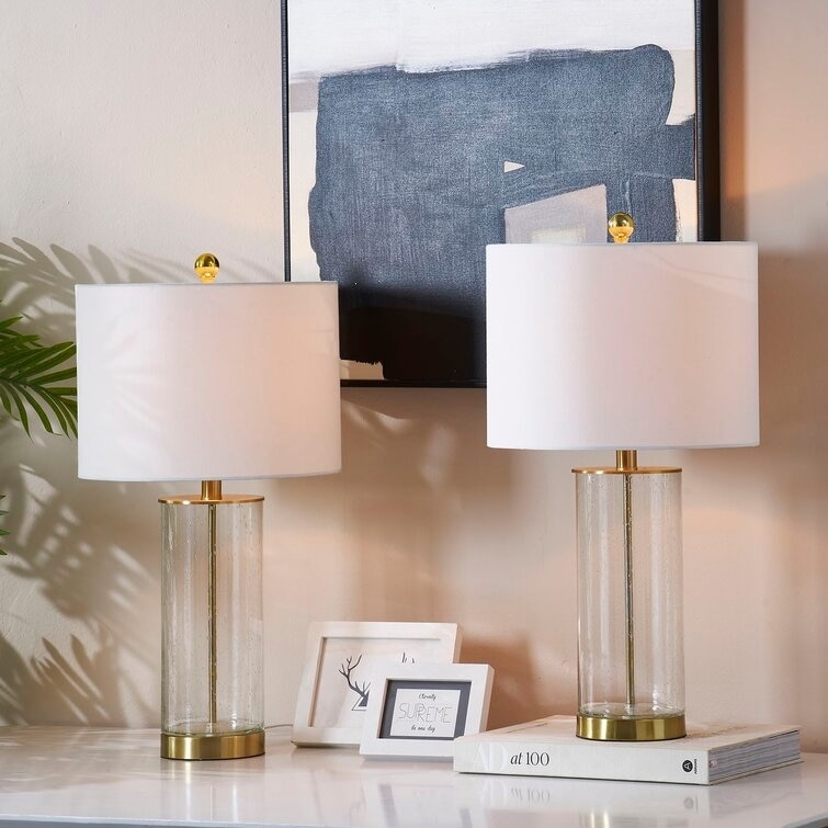 Set of Two Transitional Table Lamps with Glass Urn Bases