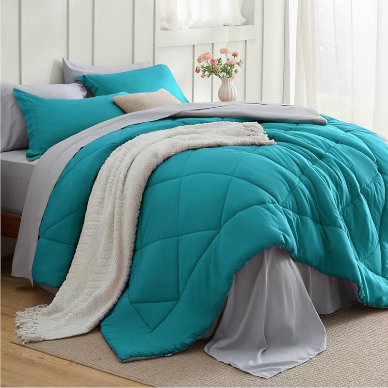 Seven-Piece Comforter Set, Reversible Contrast, Waffle Weave Texture
