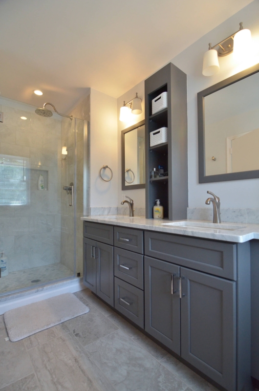 Shaker Style Double Vanity featuring Bridge Faucets