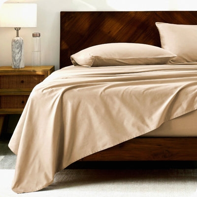 Sheet Set Beige Cotton Like Fabric Crisp Fold Lines Breathable Linens