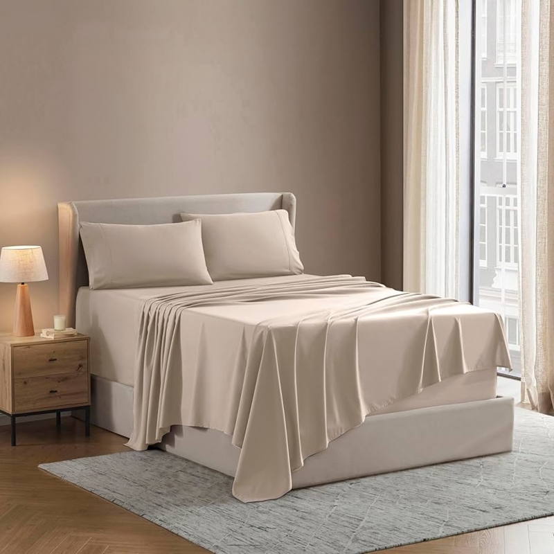 Sheet Set Beige Cream Brushed Microfiber Minimalist Bedding
