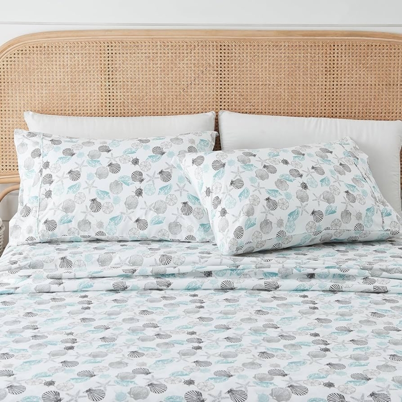 Sheet Set Beige Seashell Pattern Nautical Print Microfiber Airy Decor