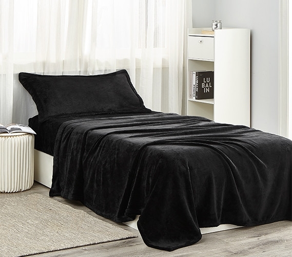 Sheet Set Black Shaggy Texture High Pile Fleece Plush Dorm Bedding