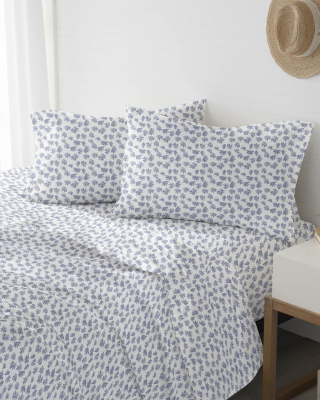 Sheet Set Blue Jasmine Print with Ruffled Hem Floral Pattern Bedding