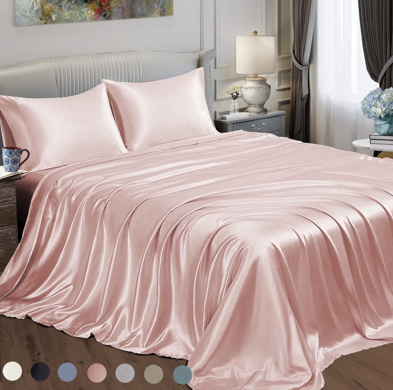 Sheet Set Blush Pink Silky Drape Satin Blush Pink Satin Bedding Set