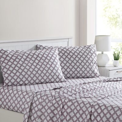 Sheet Set: Botanical Vine Print in White and Gray, Transitional Coastal