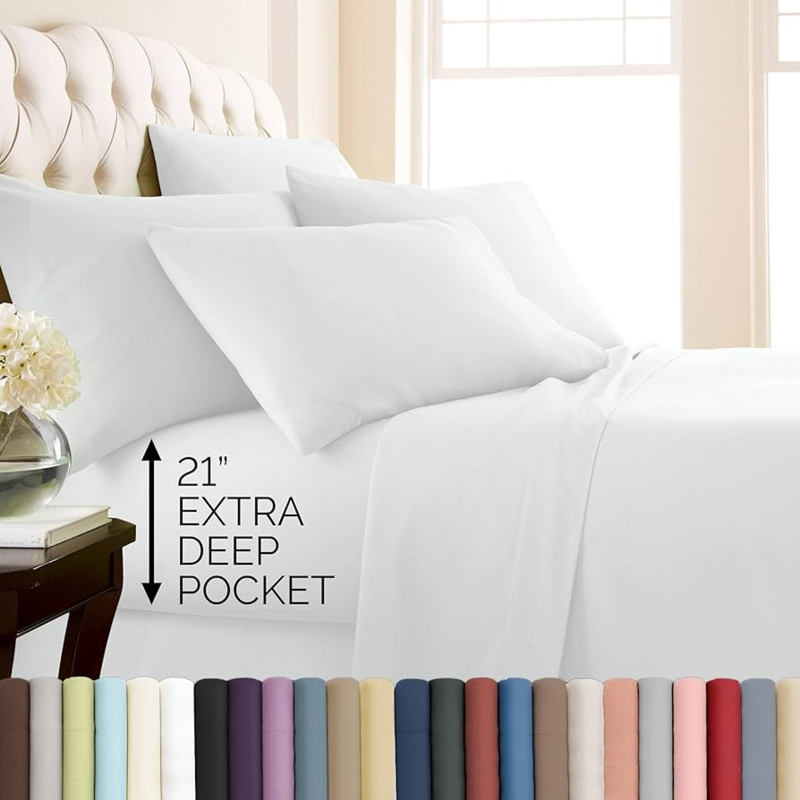 Sheet Set Bright White Smooth Finish Extra Deep Pocket Queen