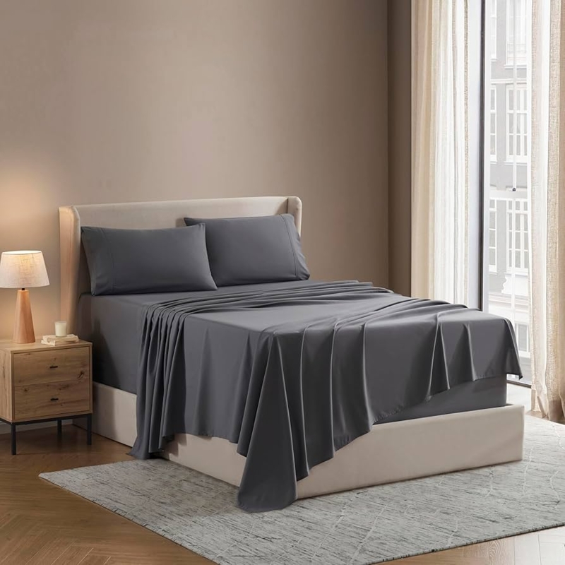 Sheet Set Charcoal Double Brushed Finish Modern Dark Grey Bedding