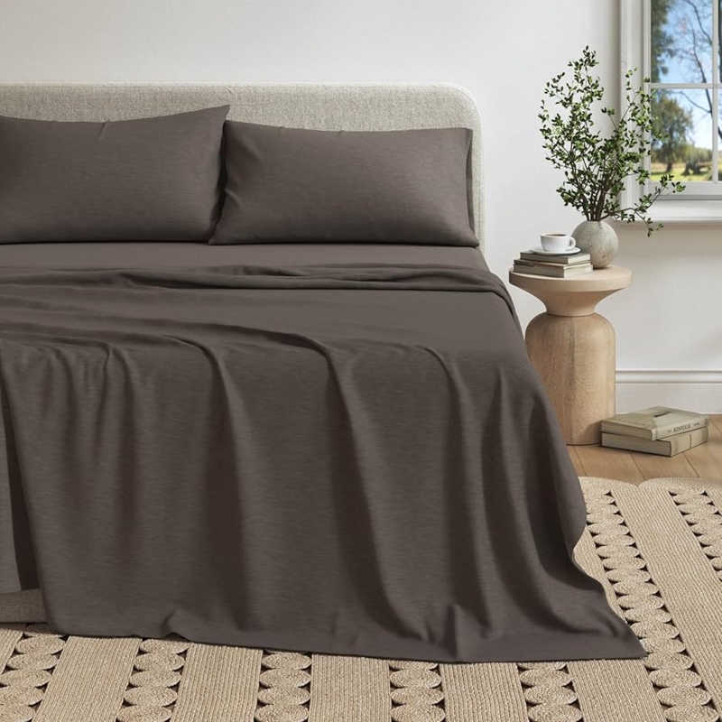 Sheet Set Charcoal Gray Heathered Jersey Knit Cozy Matte Finish
