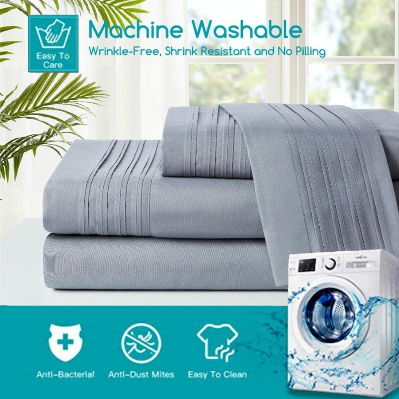 Sheet Set Charcoal Gray Triple Pleat Hem Microfiber-Like