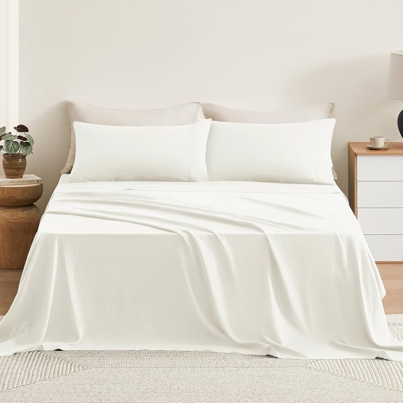 Sheet Set Cream Wrinkled Texture Breathable Linen Bedding Set
