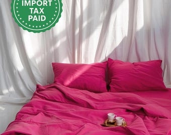 Sheet Set Crinkled Linen Texture Vibrant Fuchsia