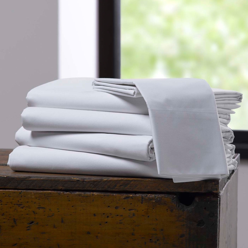 Sheet Set Crisp White Hotel Bedding Folded Stack Matte Fabric