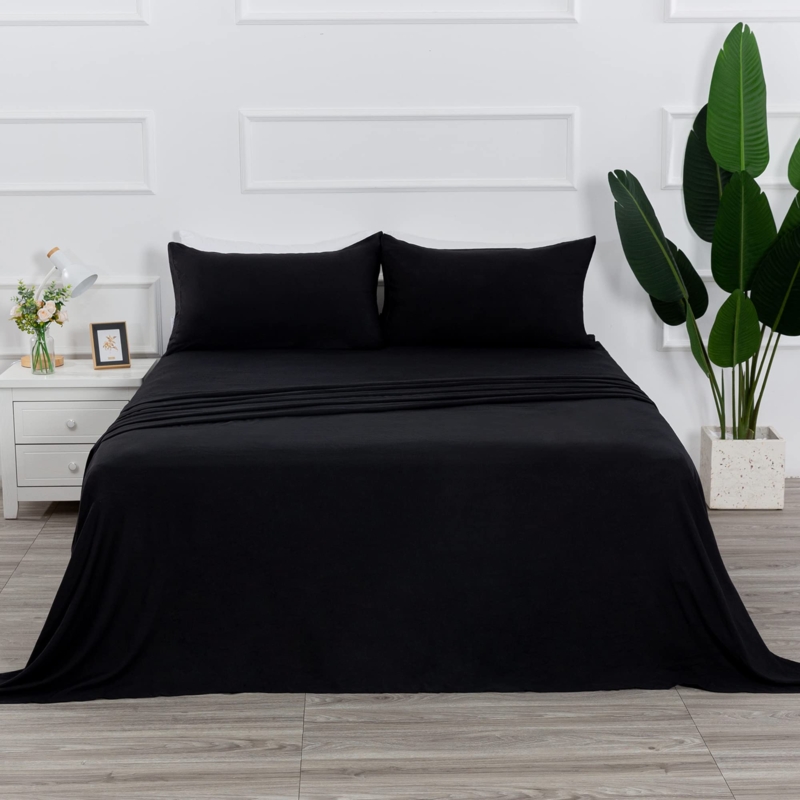 Sheet Set Deep Black Matte Finish Modern Bedding Luxury Hotel Style