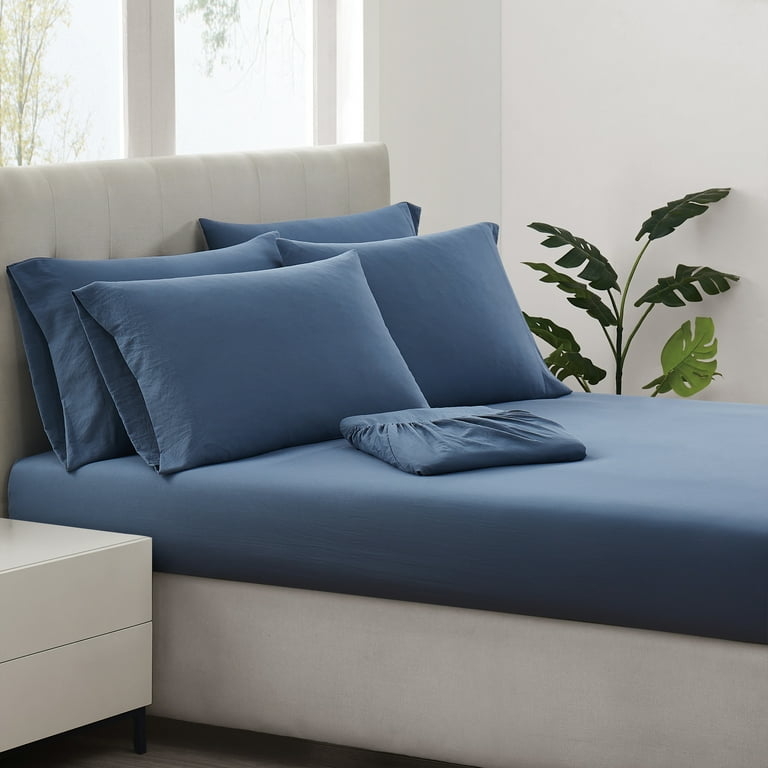 Sheet Set Deep Navy Hue Matte Finish Smooth Fabric Bedding