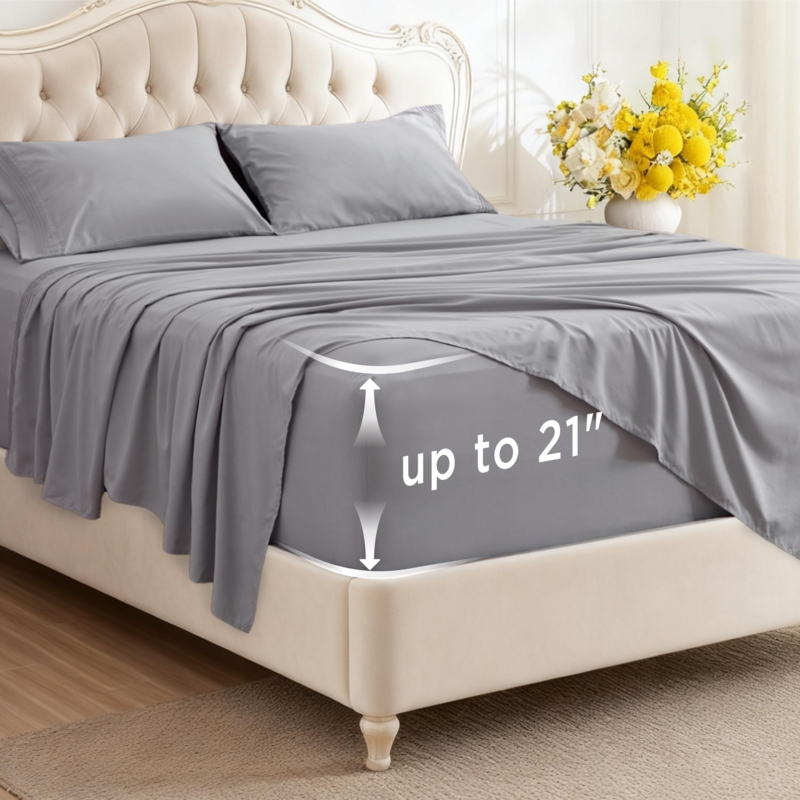 Sheet Set Deep Pockets Charcoal Grey Matte Microfiber Bedding