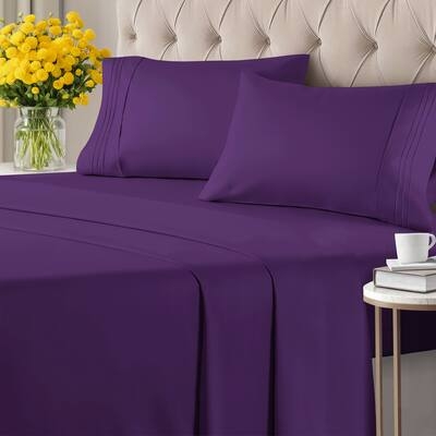 Sheet Set Deep Purple Hue Extra Pillowcase Set Cozy Bed