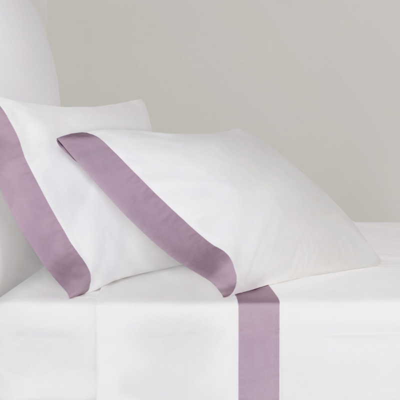 Sheet Set Double Lilac Border Crisp White Fabric Embroidered