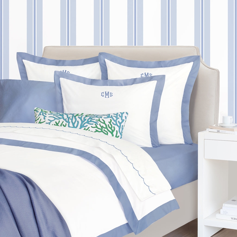 Sheet Set Embroidered Border Cotton White Coastal Traditional