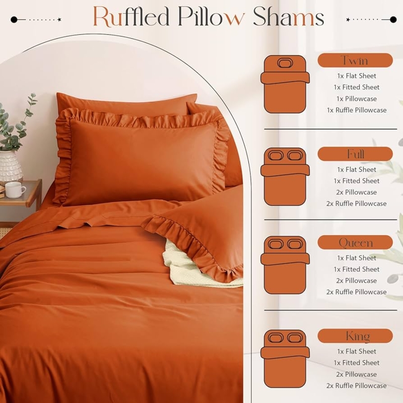 Sheet Set Frilled Trim Terracotta Bedding For Fall Deep Pocket