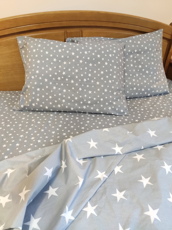 Sheet Set Gray and White Star Pattern Matte Cotton Whimsical Bedding