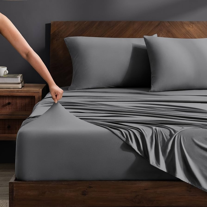 Sheet Set Heathered Grey Jersey Knit Envelope Pillowcases