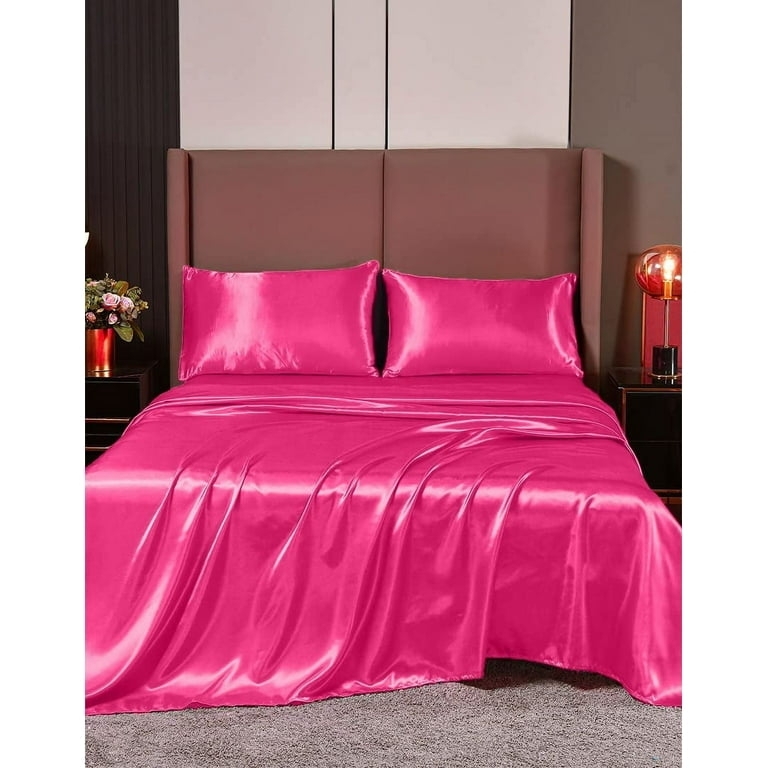 Sheet Set High Gloss Silk Satin in Bold Hot Pink