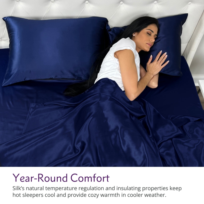 Sheet Set High Luster Finish in Navy Blue Silk-Like Fabric