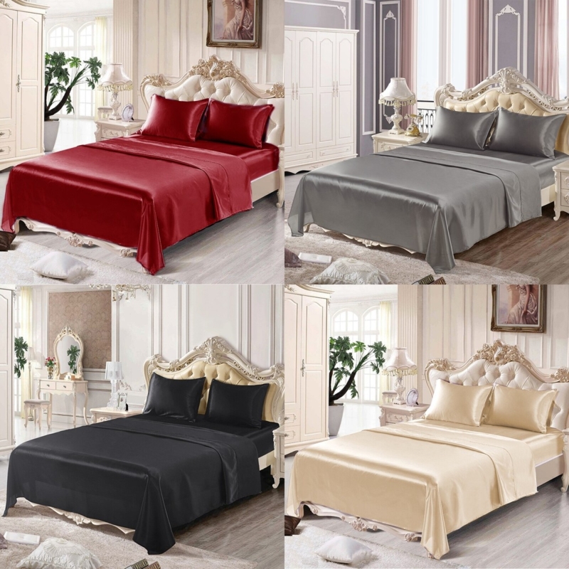 Sheet Set High Sheen Finish, Dark Charcoal Grey Satin-Like Fabric