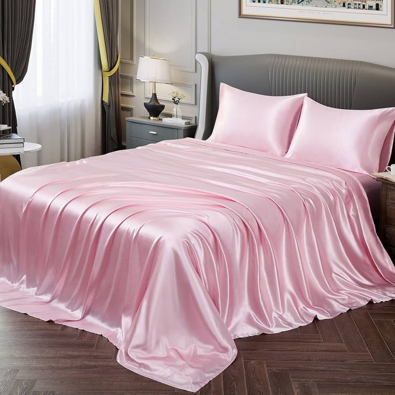 Sheet Set in High Shine Satin for Glam Pink Bedding
