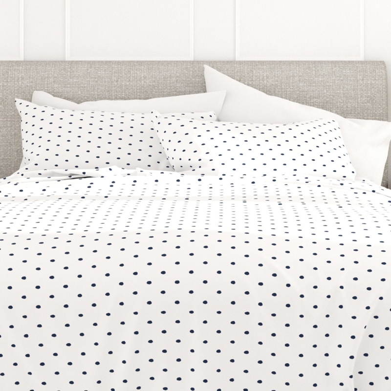 Sheet Set Jumbo Polka Dots Crisp Navy Blue Four Piece Bedding