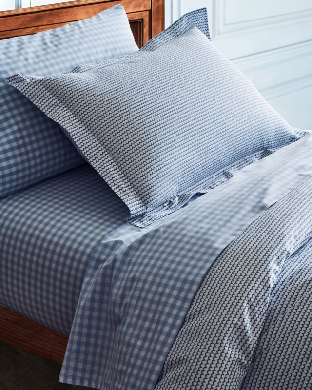 Sheet Set Light Blue Gingham Bedding Navy Piping Coastal