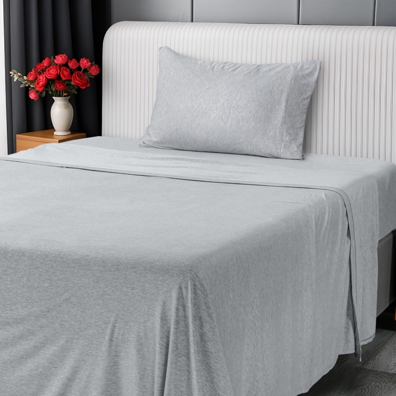 Sheet Set Light Grey Heathered Jersey Knit T-Shirt Feel
