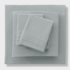 Sheet Set, Light Grey Matte Finish with Wood Toned Accent Styling.