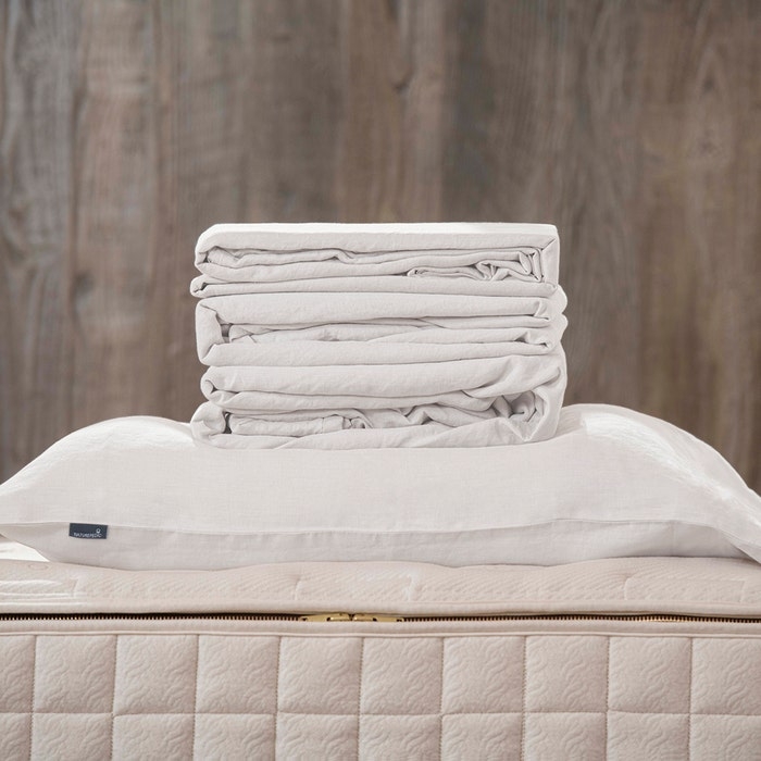 Sheet Set Linen Weave Slub Texture Monochromatic White Bed Styling