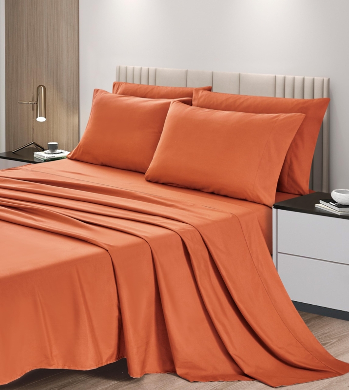 Sheet Set Matte Brushed Finish Earthy Rust Orange Bedding Set