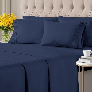 Sheet Set Microfiber Sheets Navy Blue Matte Extra Pillowcases