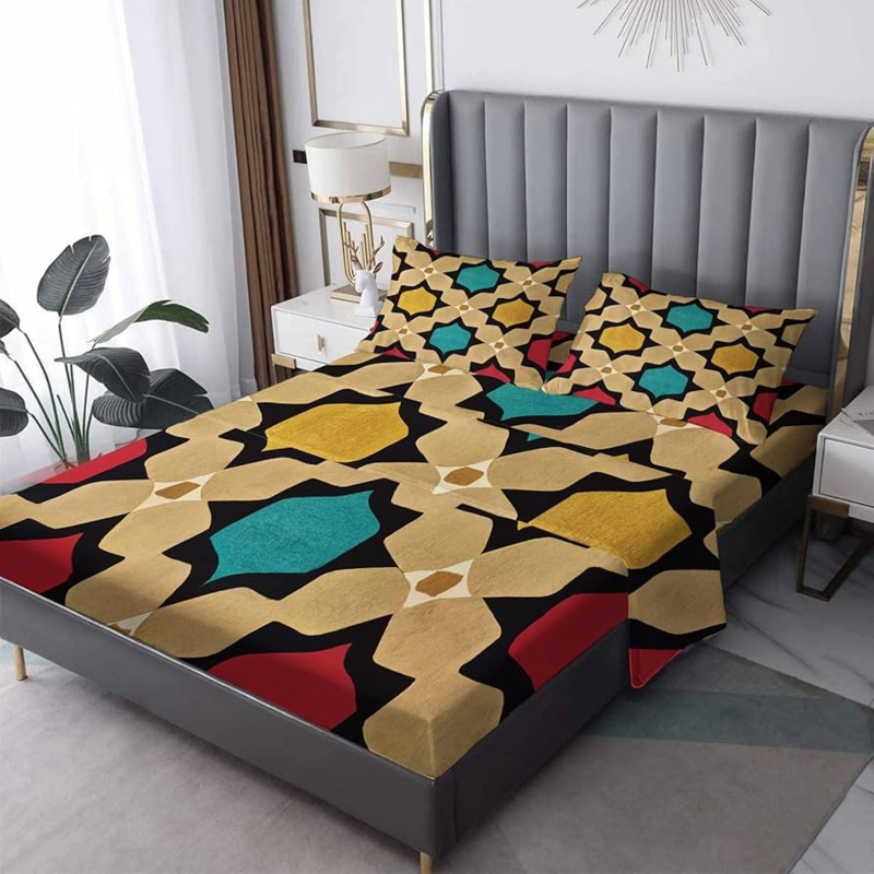 Sheet Set: Mid-Century Modern Abstract Arched Geometric Pattern, Teal & Orange