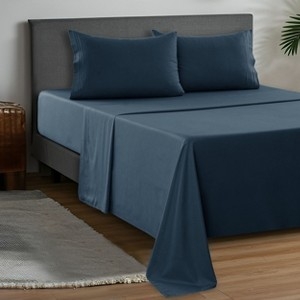 Sheet Set Minimalist Solid Navy Blue Microfiber Matte Classic