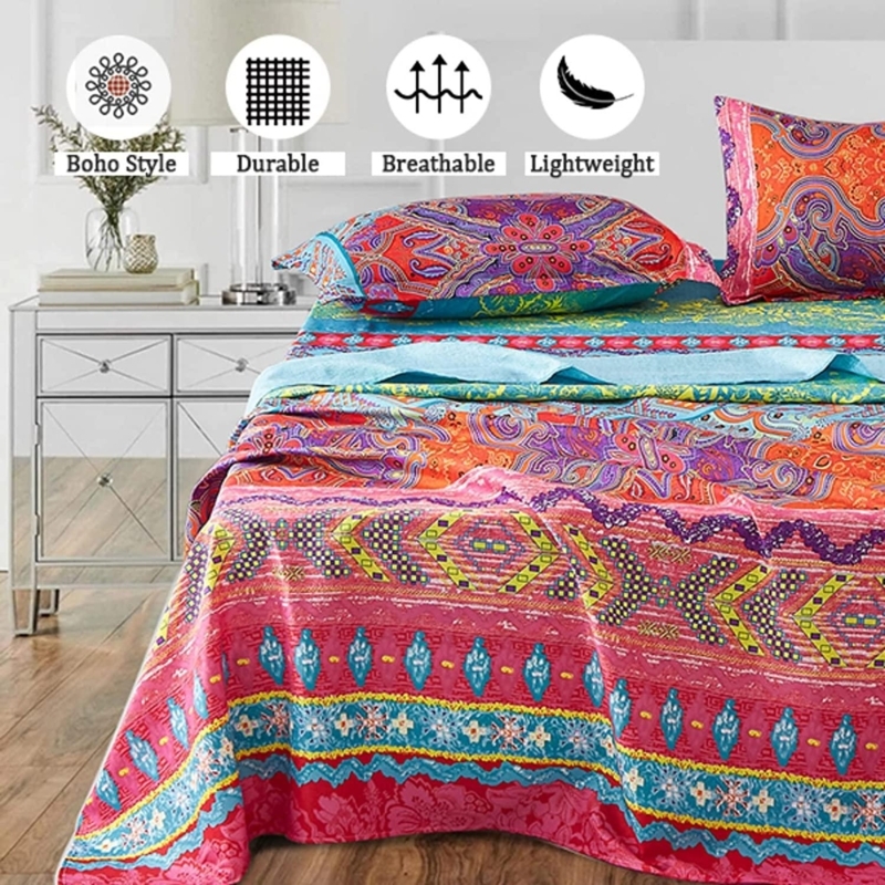 Sheet Set Mixed Tribal Patterns Vibrant Orange Teal Geometric Bedding