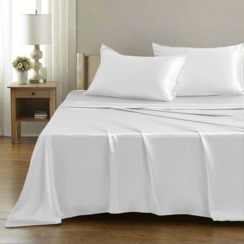 Sheet Set Monochromatic White Glossy Lustrous Silk Bed Sheets
