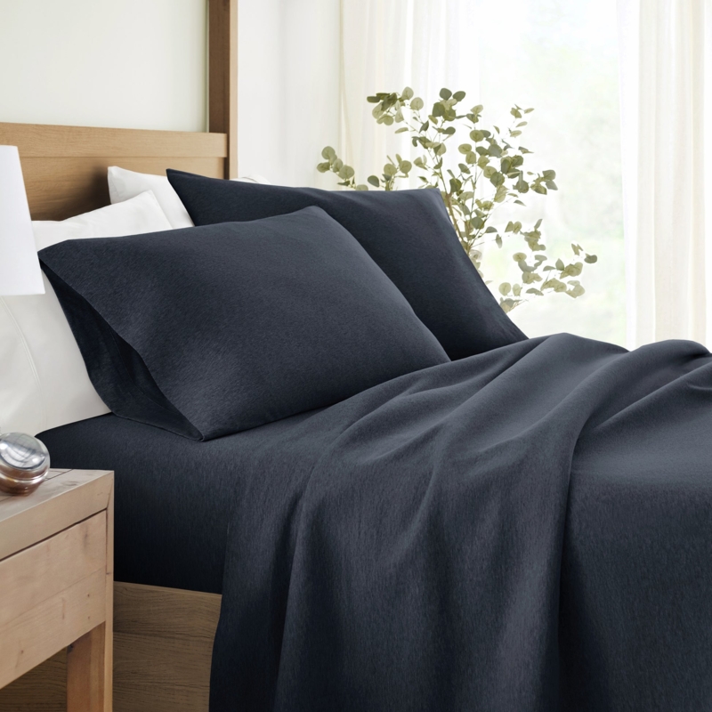 Sheet Set Navy Blue Jersey Knit Four Piece Breathable Fabric