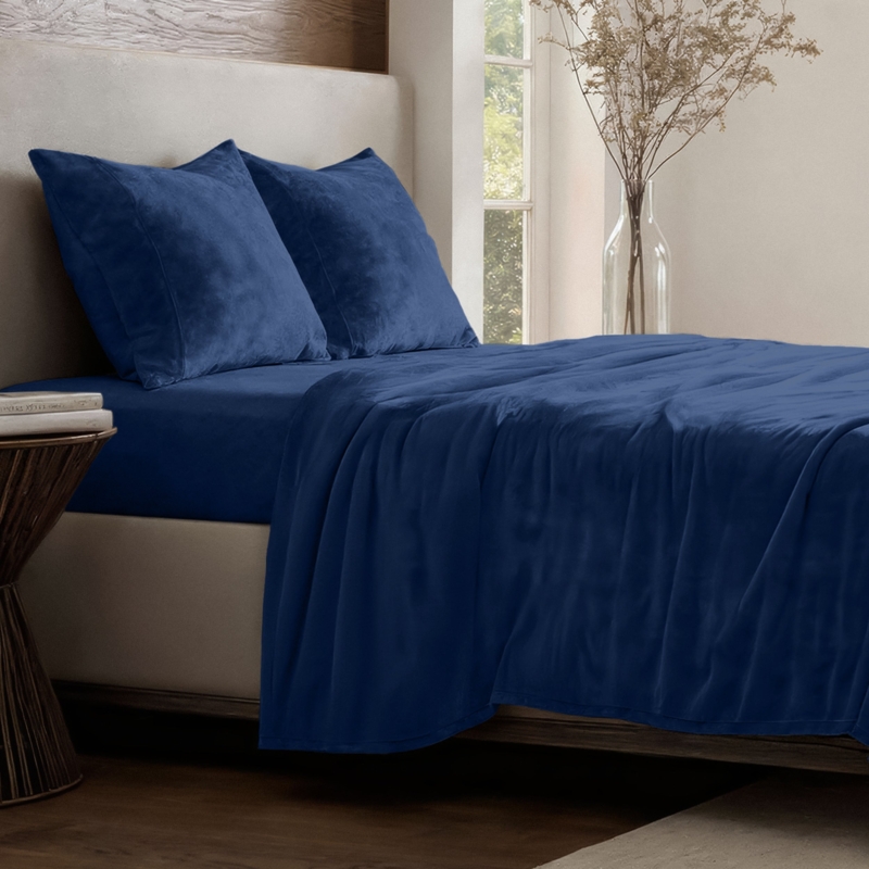 Sheet Set Navy Blue Microplush Texture Cozy Bedding Set Warm Winter