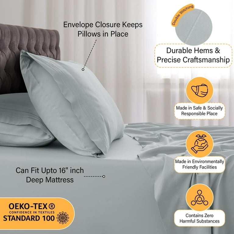Sheet Set Neatly Folded Gray Microfiber Clean Bedding Aesthetic