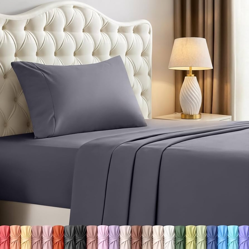 Sheet Set: Neutral Grey with Soft Matte Finish for Minimalist Bedroom.