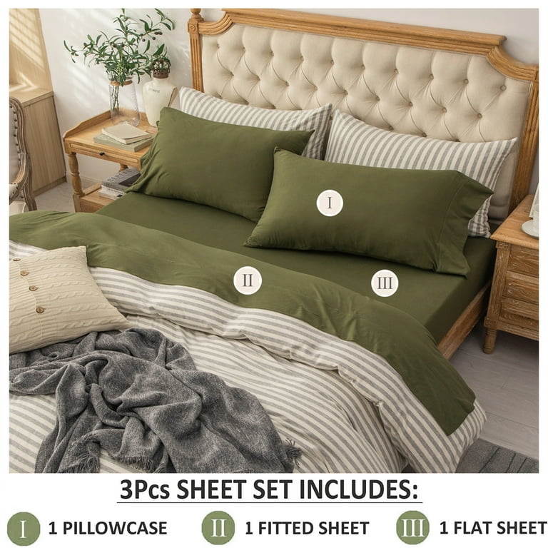 Sheet Set Olive Green Jersey Knit Deep Pockets Elastic Edges